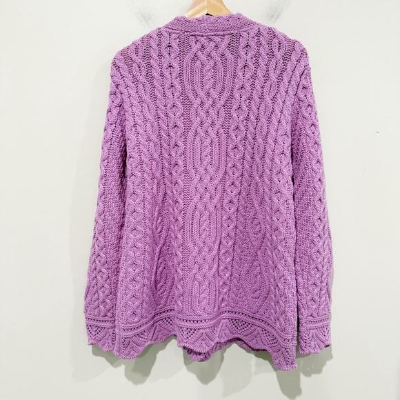 ARAN CRAFTS Purple Cable Knit Women's Cardigan Sweater Ireland Wool Size Small - Picture 3 of 5